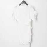 Fongt Spring New Dress Women Simple Fashion Temperament Comfortable Casual Round Collar Leaves Side Solid