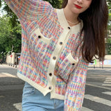 Fongt Stripe Retro Small Fragrant Wind 2024 Spring And Autumn New Coat Women's Long Sleeve Bump Color Sweater Knit Cardigan Women-Outfit