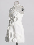 Spring 2025 New Fashion Sexy Slanted Shoulder Three-Dimensional Flower Design Feel Waist High Sense Short Dress