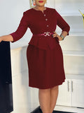 Fongt Women's 2025 New Seven-Sleeve Fashion Elegant Folding Dress