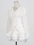 Small Fragrant Fish Bone To Collect Waist Thin Chiffon Short Dress 2025 New Flower Lotus Leaf Side Design Short Dress