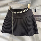 Solid Pleated Mini Skirt With Butterfly Chain-Outfit
