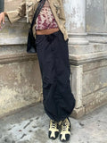 Vintage Drawstring Cargo Skirts Chic Y2K Solid Retro Women's Grunge Clothes Shirring Harajuku Long Skirts Techwear
