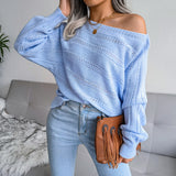 Fongt Explosion Autumn And Winter Word Collared Shoulder Hollow Knitted Casual Knitted Sweater Women's Clothing