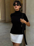 Mock Neck Short Sleeve Contrast Black N White Mini Dress-Outfit