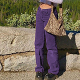 Corduroy Plain Casual Straight Pants-Outfit