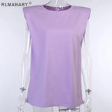 Shoulder Pad Casual Women T Shirts Solid Round Neck Summer Tops Loose Cotton Tee Shirts Soft Office Ladies T