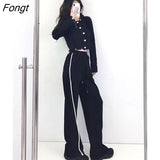 Women Casual Straight Sweatpants Black Baggy Streetwear Female Wide Leg Pants Korean Fashion Chic Aesthetic