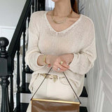 New 2021 Spring Summer Women Sweater V-Neck Pullovers Knitted Cutout Korean Style Oversize Wild Lady Jumpers