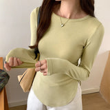 Round-Necked Long-Sleeved T-Shirt Women's New Autumn Design Feel Small, Slim And Slim, With A Blouse Inside The Shoulder.-Outfit