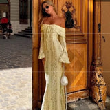 Fongt Women's Clothing Explosion Fashion Elegant Sexy One-Word Shoulder Lace Dress