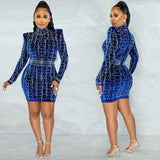 New Nightclub Sexy Hot Diamond Women's Long Sleeve Skirt Chain Dress Woman-Outfit