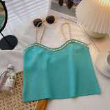 Fragrant Summer New Chain Weaving Small Sling Knitted Ice Vest Macaron Body Bottom Wear