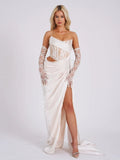 2023 Summer New High-End Women's Sexy High Open Fork Breast Dress Lace Bump Dress Dress
