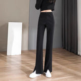 Fongt High Waist Slit Micro Bell Bottom Pants Children Autumn Thin Casual Pendant Feeling Floor Pants Straight Suit Pants-Outfit