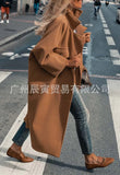 Ins Autumn And Winter Ladies Coat Woolen Super Long Loose Double Bag Lapel Simple Coat-Outfit