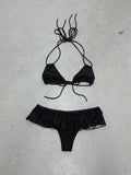 Fongt Girl Small Wave Dot Lotaf Side Bikini Set With Hanging Neck Irregularly Naked Beach Swimsuit