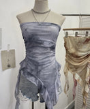 Tie Dyed Lotus Leaf Edge Mesh Shaft Irregular Ribbon Thin Belt Wrapped Bra Vest Top