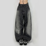 Fongt Girl Style Street Fashion Casual Pants 2023 Low Waist Pleated Washing Water To Make Old Loose Skinny Jeans Woman-Outfit