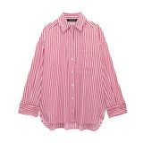 Spring Style Flanged Cuff Striped Loose Shirt 2731533-Outfit
