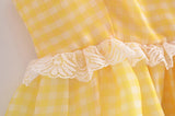 Yellow Plaid Puff Babydoll Mini Dress-Outfit