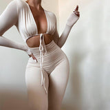 Fongt Summer Women's Sexy Umbilly Tying With Hollow Long Sleeves Of Sleeves