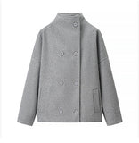 Fongt Women's Clothing INS Burst Double Buckle Solid Color This Sub-Quilt Collar Loose This Short