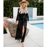 Fongt Women's New Lace Tied Rope Sexy Perspective Cardigan Bikini Beach Sunscreen Long Smock