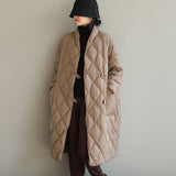 Winter New Arrivals Women's Cotton Coats Diamond Lattice Block Big Size Female Long Parkas Loose Lady Overcoats