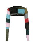 Color Block Striped Long Sleeve Bolero Cardigan-Outfit