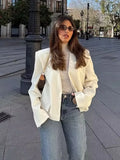 Fongt 2025 Fashion Pocket V-Neck Short Wide Ladies Suit Jacket A125013