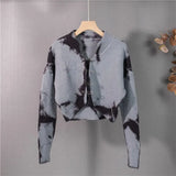 New 2022 Y2K Women's Autumn Winter Sweaters Pin Tie Dye Vintage Cardigans Cutout Fashionable Short Tops