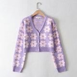 Pointelle Knit Floral Crop Cardigan-Outfit