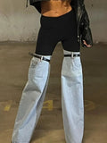 Design Sense Splicing Jeans Autumn 2024 New High Waist Straight Wide Leg Fashion Personality Chic Pants Female TH1098-Outfit