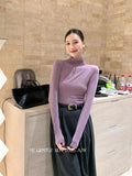 Fongt Xixi 2025 Autumn New White Standard Long Sleeve High-Neck Knitted Top Sweater Women 89612