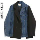 Splicing Jacket Women's Autumn Winter New Korean Style Loose Wild Long-sleeved Irregular Casual Blazer Jacket