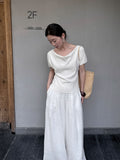 Fongt Xixi 13 Lines 2025 Summer New Temperament Simple Thin Elegant V-Tneck T-Shirt Top Women 25241