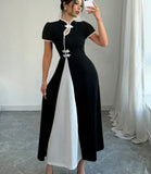 Fongt Elegant Bubbles, Ramming Color, Button-Sleeved Dress