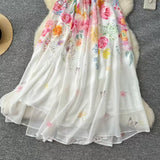 Fongt Shoulder Lotus Leaf Side Waist Print Chiffon Dress Women 2025 Spring New Holiday Temperament Dress