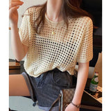 Short-Sleeved Sweater Women's Wear Summer Thin Style Design Sense Of Niche Chic Unique Loose Sweater Blouse-Outfit