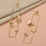 Long Geometric Metal Pop-up Butterfly Earrings-Outfit