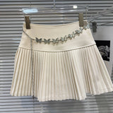 Solid Pleated Mini Skirt With Butterfly Chain-Outfit