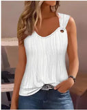 Fongt Summer Fashion Sexy Simple Metal Button V-Neck Sleeveless Women's Solid Color Sweet