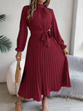 Autumn And Winter Elegant Long Sleeves To Close The Waist 100 Folding Dress Dress Women's