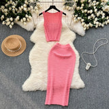 Fongt Hottie Port Style Suit Women's Summer Short Vest Top With High Waist Half Skirt Knit Two Sets