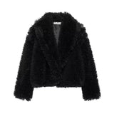 Fongt Women's Thick Lamb Fur Black Coat Women's Winter 2025 New Fur