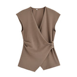 Fongt Homemade New Women's Pin-Sleeveless Top Textured Wide-Legged Casual Trousers