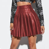 Lady Leather Mini Pleated Skirt Chic Women High Waist Kawaii Short Skirt Preppy Style Harajuku Punk Hip Hop