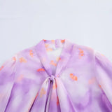 Fongt Spring Printing Lotus Leaf Lantern Sleeve Top Shirt