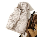 90 White Duck Down Light Down Inside The Female 2024 Autumn / Winter New Fashion Hat Wavy Grain Casual Thermal Vest-Outfit